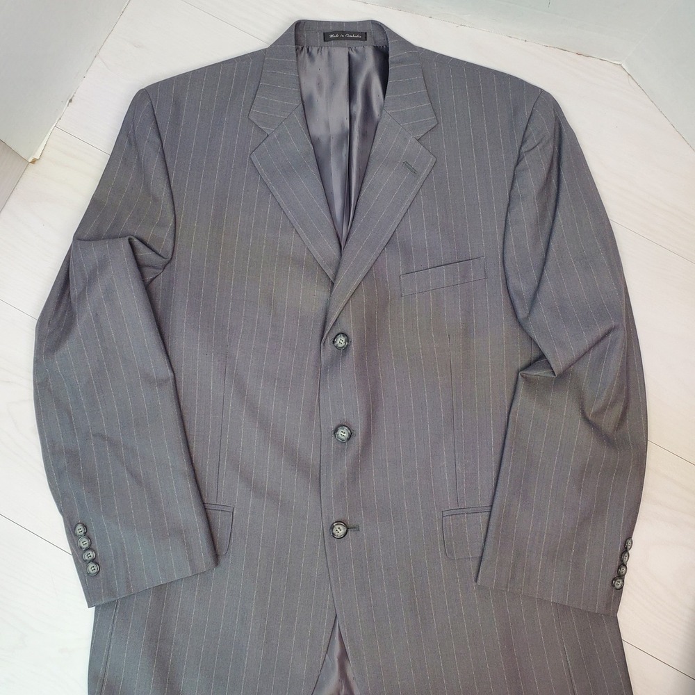 Florenzi Men Grey Pinstripe 3 Button Suit 44R Jacket 38/30 Pant Quiet Lux 80-90s